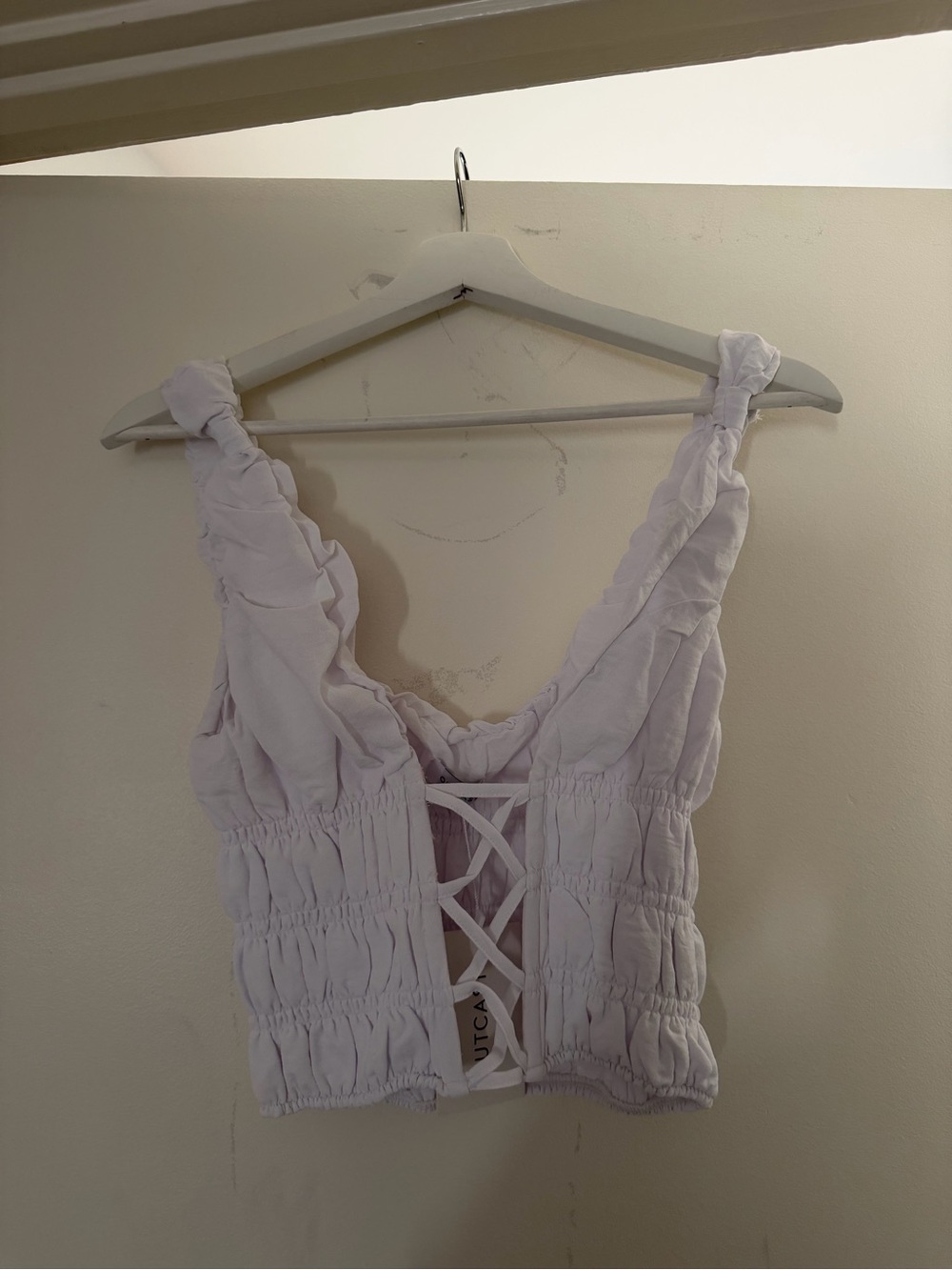 OUTCAST Women's Ruffled Lace-Up Smocked Tank Top